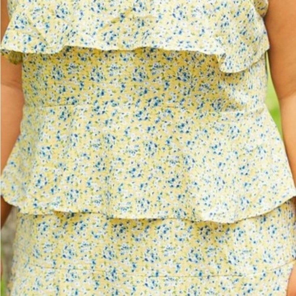 Pleione Floral Dress V Neck Layered Ruffle Sleeveless Yellow Blue New Size 4X - Picture 3 of 11